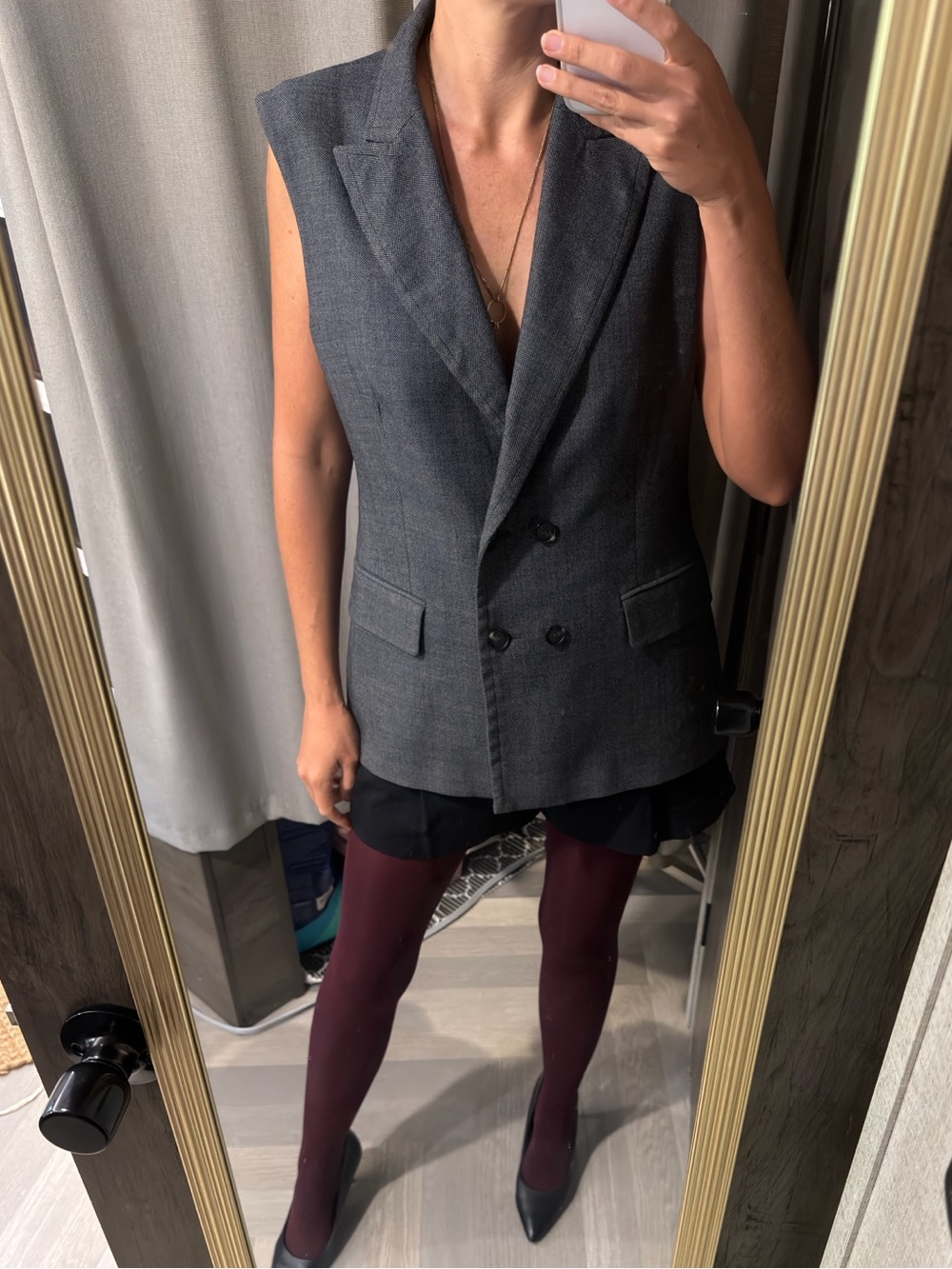 MaxMara Vintage Wool Charcoal Gray Sleeveless Double-Breasted Blazer Vest